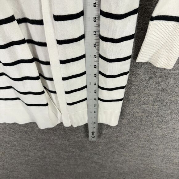 A New Day Cardigan Women M Medium White Striped Open Front Long Sleeve Acrylic - Picture 5 of 8